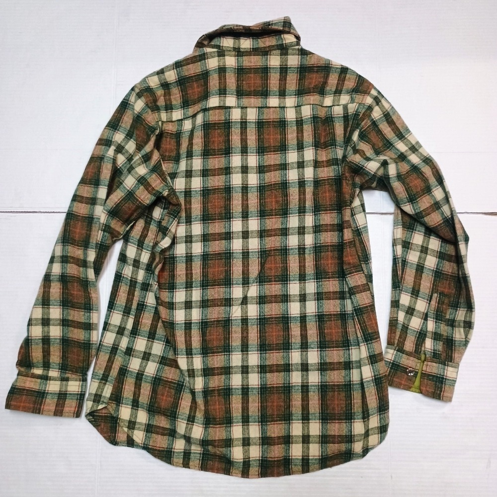 Vtg Sears Kings Road Wool Plaid Flannel Jacket Shirt Loop 15 1/2  Green Medium - Picture 7 of 7
